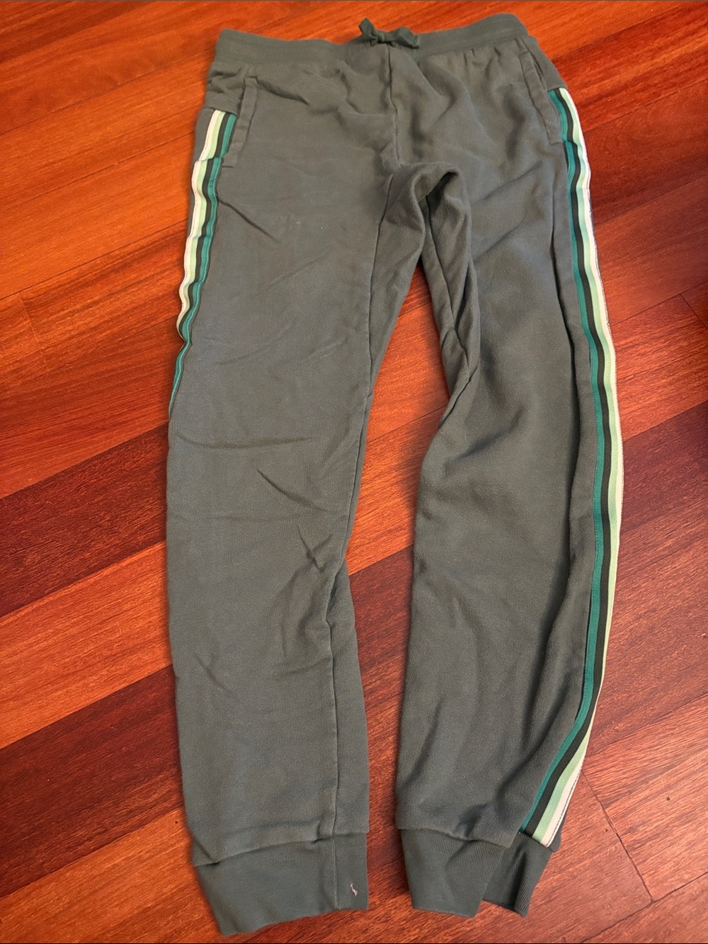 Tea Collection Olive Green Joggers with Teal & Cream Side Stripes